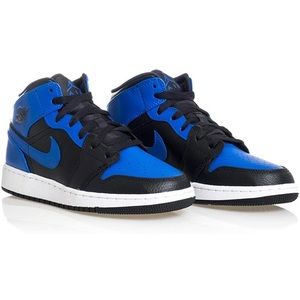NIB Nike Air Jordan 1 MID Black/Hyper Royal-white, Size 4.5Y